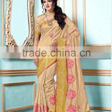 Masterly Cream Dhupion Silk Saree/party wear dresses online shopping .