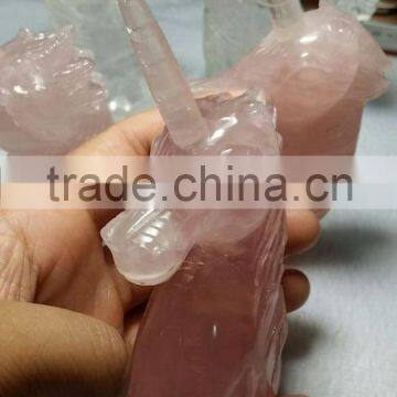 Hand Carving Natural Rose Quartz Crystal Unicorn For Home Decoration photo-5