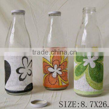 glass milk bottle with paper string