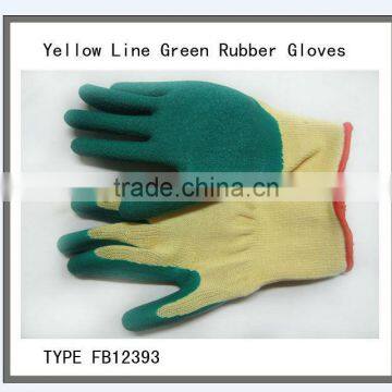 Yellow line green rubber garden working gloves