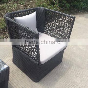 Modern Black Rattan High Back Wide Coffee Table Set photo-5