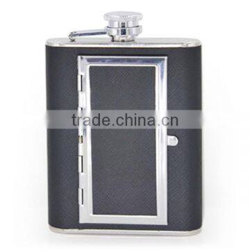 6 OZ Stainless Steel Wine Bottles Stick Black Twill Leather Cigarette Case photo-2