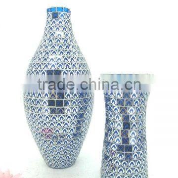 White With Blue Fashion Peacock Feather Pattern Handmade Decorative Flower Vase photo-2