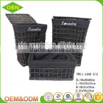 High quality wickerwork big laundry basket with lid