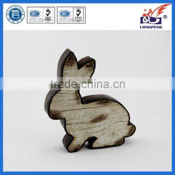 Primitive Resin Wood Bunny Figurine for Tabletop or Wall Display