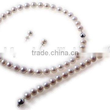 9-10mm Round Freshwater Pearl Necklace Set Earrings Bracelet