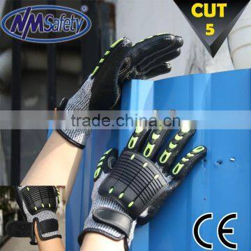 NMSAFETY custom made gloves nylon and glassfibre and HPPE coated black nitrile gloves