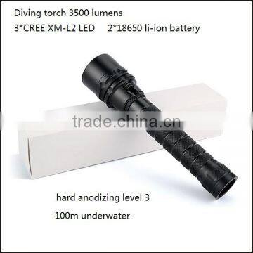 underwater super bright CREE XM-L2 U2 LED high power diving flashlight