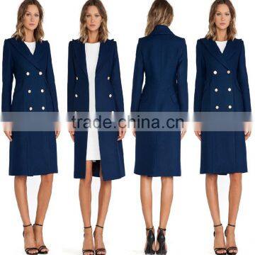 plus size women coat custom made high fashion wool women coat in royal blue wholesale