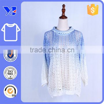 Fashion Ladies Long Sleeve Gradient Crochet Blouses