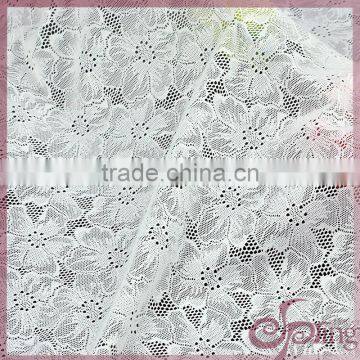 White All Over Flowers Design Tricot Lace Fabric Wholesale, Elegant Voile Fabric