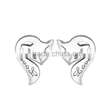925 Sterling Silver Fashion Fox Animal Shape Trendy Latest Earring Stud photo-2
