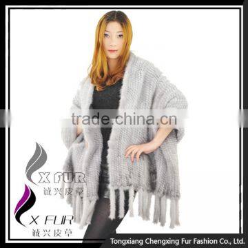 CX-B-M-25B Knitted Mink Fur Shawl Hot Sale / High Quality Women Mink Fur Cape photo-3