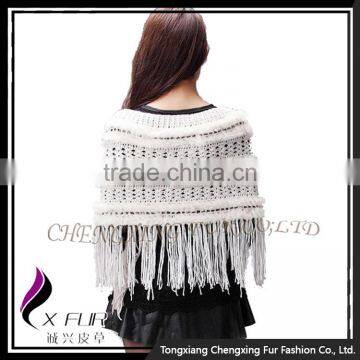 CX-B-119F Luxury Quality Rabbit Fur Big Hand Made Crochet Shawl photo-6