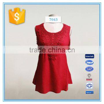 Fashion Chiffon Lady Top Designer Girl Latest Design Sleeveless Lace Crochet Top