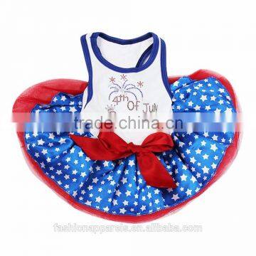 Rhinestone 4th Of July Princess Blue Stars PETS Dress