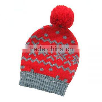 Girl fashionable knitting pattern pompom beanie hat for winter