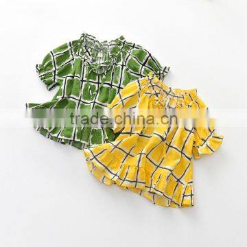 S33567W Baby Kids Little Girls Tops Short Sleeve Shirts Blouse Ruffle Plaid Cotton Shirts photo-2