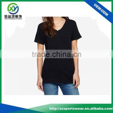 2017 Latest Shirt Designs Black Color v Neck Bamboo t Shirt for Women photo-3