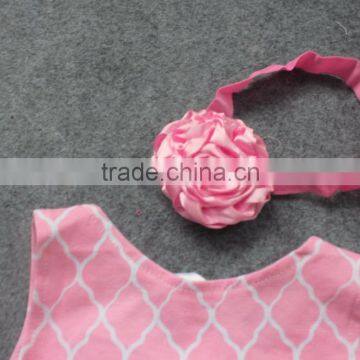 Baby Girls New Kids Clothes Suit Pink Grid White Flower Swing Tops Swing Outfits With Matching Necklace and Headband photo-3