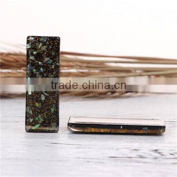 Resin & Shell Mosaic Dome Seals Cabochon Rectangle Black Glitter photo-2