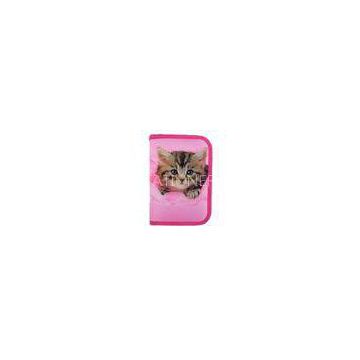 School Kids Pink Lovely Cat Pattern Pencil Case Zipper 1 Layers Construction