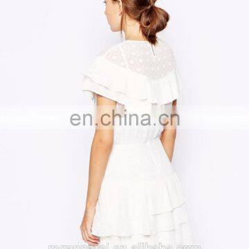 OEM Wholesale 100% Polyester Cap Sleeve White Lace Cocktai Dress photo-3