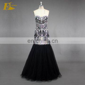 Factory Custom Made Beaded Crystal Mermaid Long Black Evening Dress