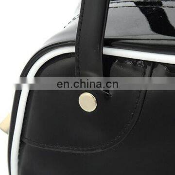 Women Fashionable Small Black Printed Vinyl Handbag photo-5