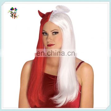 Adult Womens Red White Devil Angel Halloween Party Synthetic Wigs HPC-0075