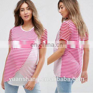 2017 New Design Maternity Nursing T-Shirt With Wrap Overlay In Pink Stripe