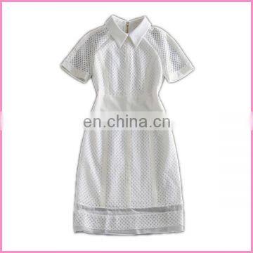 white mesh stitch transparent gauze ascqt collar gold zipper backside dress