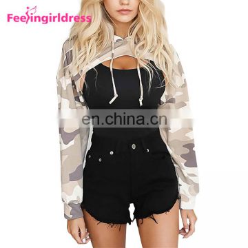 Latest Design Sexy Women Long Sleeve Crop Top Hoodies Women