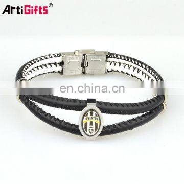 Custom men stainless steel germanium silver bangle leather friendship bracelet