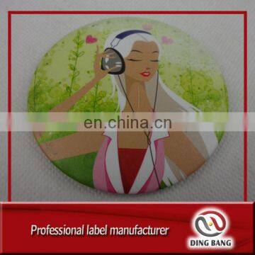 OEM Wholesale Cheap Advertising Gifts Single side Round Shape Custom Made Metal Colorful Lady Tinplate Mirror