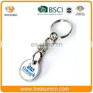 Top quality cheap metal coin holder keychain with sticker logo