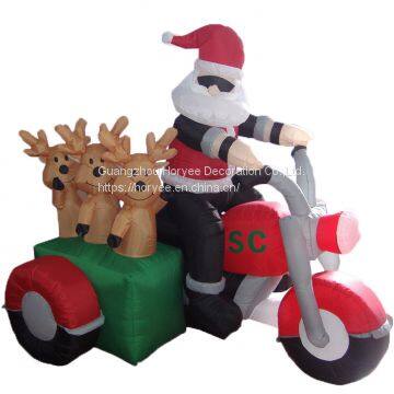 Outdoor Inflatable Santa Claus Riding Motorcycle With Reindeer for Christmas Decoration photo-2