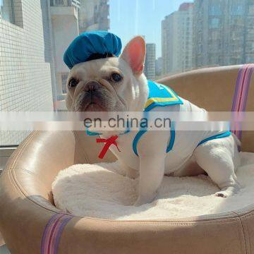 Summer Pet dog Clothes vest Donald Duck embroidery breathable T-shirt Bulldog apparel cap