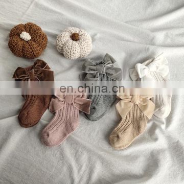 2020ins children Spain autumn and winter new big bow woolen baby socks solid color tube socks