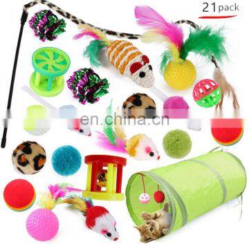 Manufacturer wholesale tunnel mouse plush ball bell interactive cat toys set 21 packs