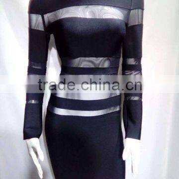 Summer Dress Wholesale 2015 New Black Long Sleeve Mesh Sey Bodycon Celebrity Party Pencil Women Bandage Dress Bandage Bodycon Wo