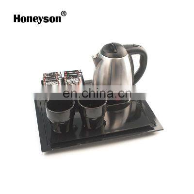 Hotel double stainless steel tea pot kettle melamine tray set