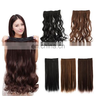 Hot Selling Top 1pc Straight synthetic hair, clip in Hair Extensions, Fashion 3/4 Full With 5 Clips Long 3 colors