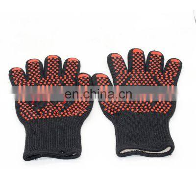 Custom Logo Black Aramid Barbeque Oven Mitts OEM For Kitchen Cooking 932F Extreme Heat Resistant BBQ Grill Gloves