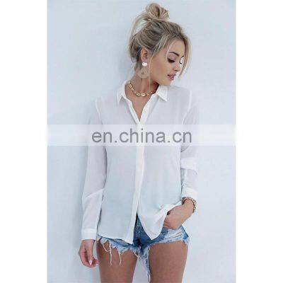 Wholesale Custom Women's Tops New Fashion Western Style Backless Lace Splicing Lapel Long Sleeve Irregular Chiffon Shirt photo-4