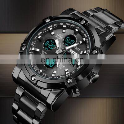 Digital Watch SKMEI 1389 Custom Logo Mens Wrist Watch Stainless Steel Black Watch