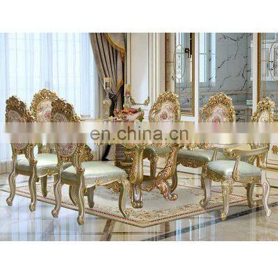 High luxury hand carved solid wood antique dining room table set home furniture