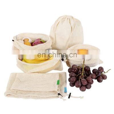 Reusable Blank Cotton Canvas Tote Mesh Shopping Bags Fruit Storage