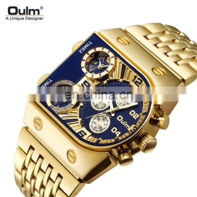 Oulm 9315 Fancy Mens Quartz Wrist Watch Luxury Gold Strap 3 Clock Waterproof watches men set