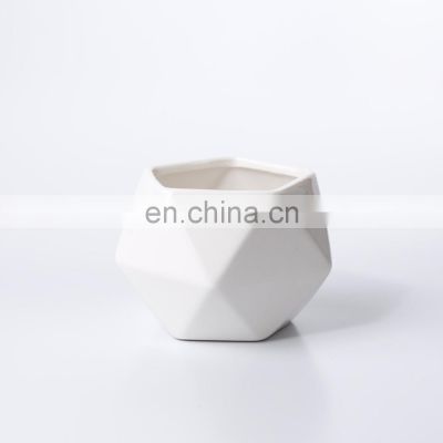 Wholesale Modern White Decorative Garden Flower Holder Geometric Small Ceramic Flower Pot Succulent Plant Pot